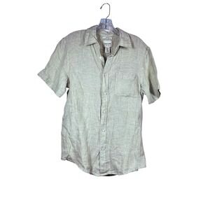 NWT THOM AARON Sz M Shirt Men's Green 100% Linen S/S Button Up Casual Resort New